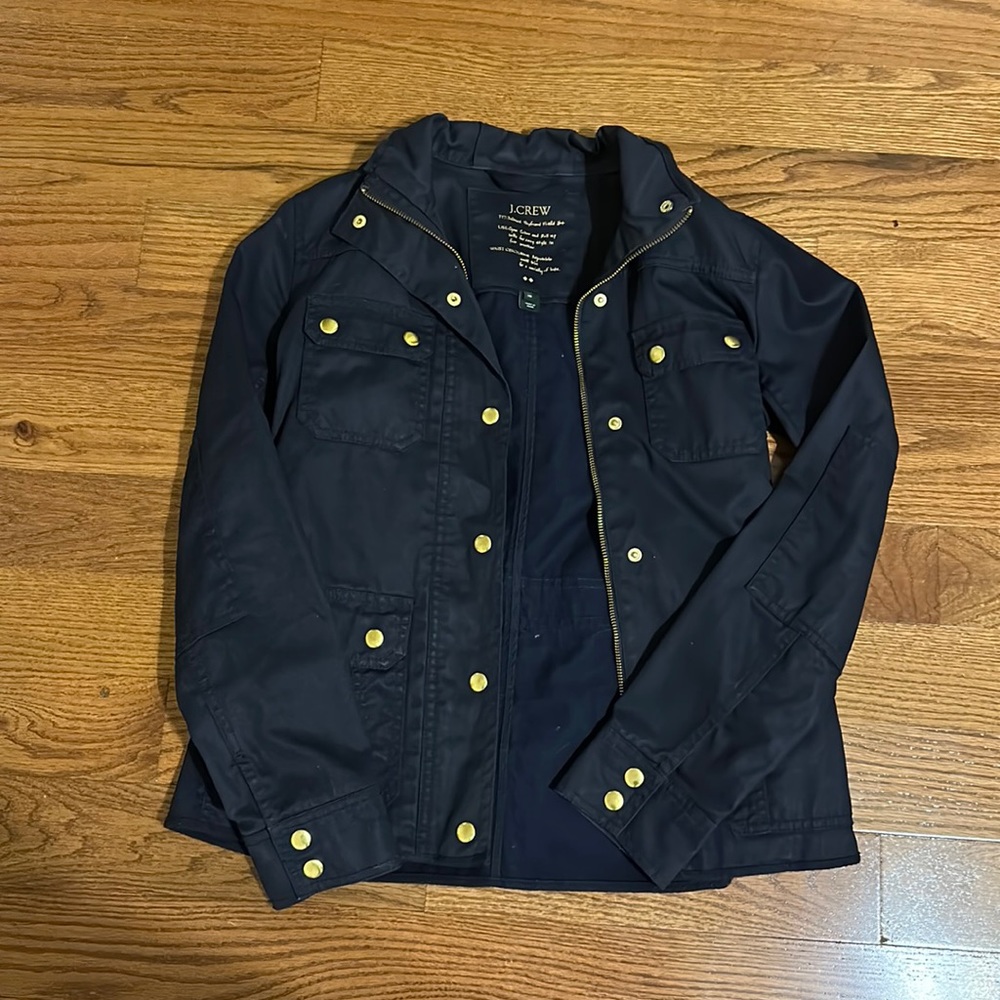 J crew military jacket navy blue and gold